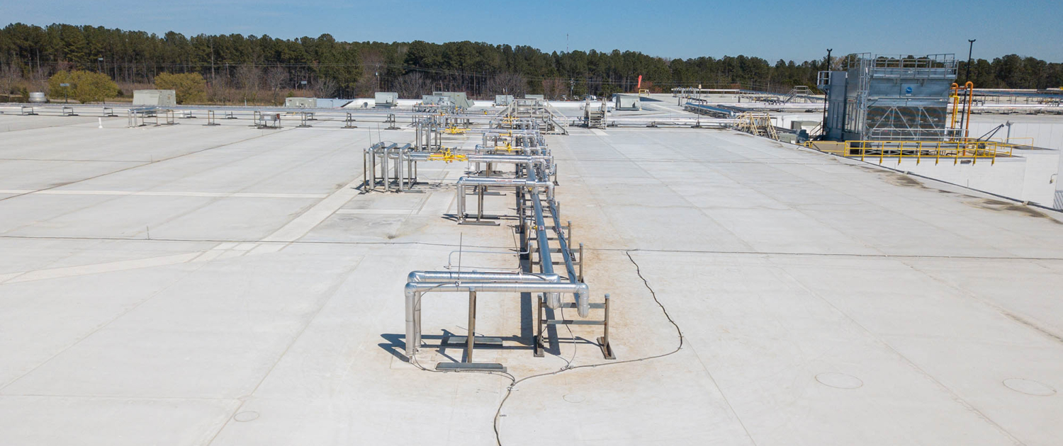 Rooftop view of a large commercial roof