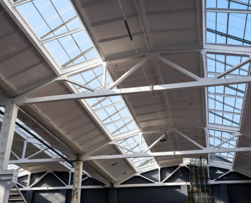 View of a commercial roof from indoors
