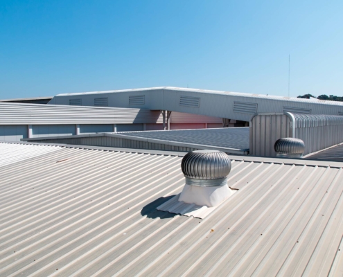 Metal roof on commercial building