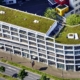 Modern office building with green roof promoting sustainability