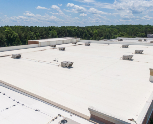 Drone Images of Commercial Roofs Featuring TPO and Asphalt Shingles